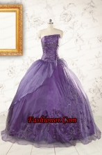 2015 Discount Purple Strapless Appliques Quinceanera Dresses FNAO276lFOR
