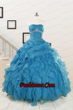 2015 Elegant Strapless Blue Quinceanera Dresses with Beading and Ruffles  FNAO033FOR