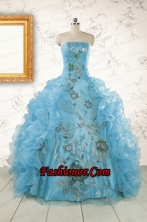 2015 New Style Ruffles Embroidery Strapless Quinceanera Dresses in Baby Blue FNAO295FOR