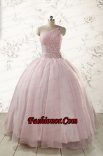 2015 One Shoulder Beading Light Pink Quinceanera Dresses  FNAO5811FOR
