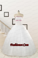 2015 Perfect White Strapless Appliques and Belt Quinceanera Dresses FNAO002FOR