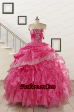 2015 Pretty Appliques and Ruffles Quinceanera Gowns in Hot Pink FNAO068FOR