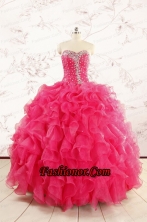 2015 Pretty Beading Sweet 15 Dresses in Hot Pink FNAO885FOR