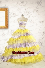 2015 Printed and Ruffles Multi-color Quinceanera Dresses FNAO754FOR