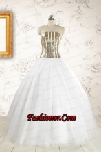 2015 The Super Hot Tulle Strapless Sequins White Quinceanera Dresses FNAO736FOR