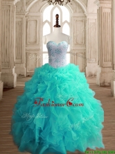 Classical Turquoise Organza Sweet 16 Dress with Beading and Ruffles SWQD147-5FOR