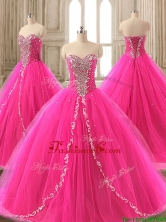 Elegant Beaded Hot Pink Sweet 16 Gown with Brush Train SWQD127FOR