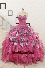 Exclusive Beading Hot Pink Sweet 15 Dress with Leopard FNAO128FOR