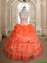 Exquisite Orange Red Big Puffy Quinceanera Dress with Ruffled Layers and Beading SWQD147-1FOR
