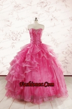 Hot Pink Sweetheart Beading Quinceanera Dresses with Brush Train FNAOA31FOR