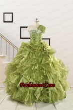 Inexpensive Olive Green Dresses for Quince with Beading and Ruffles FNAO5836FOR