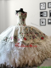 Modern White Big Puffy Quinceanera Dress with Embroidery and Ruffles SWQD102FOR
