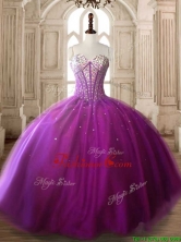 Modest Beaded Bodice Big Puffy Quinceanera Dress in Fuchsia SWQD171FOR