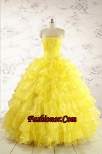 New Style Yellow Quinceanera Dresses with Beading and Ruffles FNAO730FOR