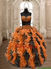 Perfect Orange and Black Sweet 16 Dress with Beading and Ruffles SWQD159-5FOR