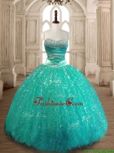 Perfect Really Puffy Sequined Quinceanera Gown in Turquoise SWQD172-4FOR