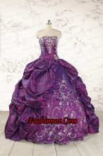 Purple Strapless 2015 Quinceanera Dresses with Embroidery FNAO258FOR