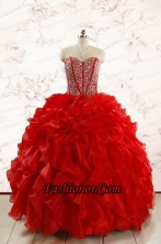 Red Beading and Ruffles Sweetheart Pretty Quinceanera Dresses for 2015  FNAO5781FOR