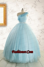 Romantic One Shoulder Light Blue Quinceanera Dress for 2015 FNAO588FOR