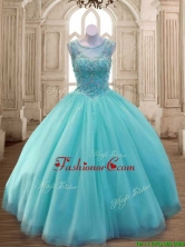 See Through Scoop Aqua Blue Quinceanera Dress with Beading for Spring SWQD169FOR