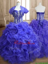 Unique Royal Blue Sweet 16 Dress with Beading and Ruffles SWQD153FOR