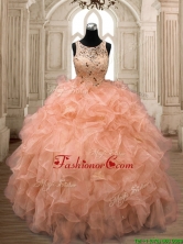 Unique Scoop Orange Sweet 16 Dress with Beading and Ruffles SWQD138-1FOR