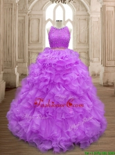 Wonderful Beaded and Ruffled Scoop Sweet 16 Dress in Lilac SWQD160-3FOR