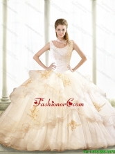 2015 Fall New Arrival Beading and Appliques Quinceanera Dresses in Champagne SJQDDT43002FOR