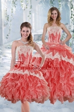 2015 New Style Strapless Appliques and Ruffles Quinceanera Dresses in Watermelon XFNAO018TZFOR