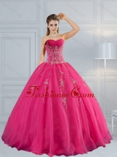 2015 Perfect Sweetheart Hot Pink Quinceanera Dress with Appliques and Beading QDZY209TZFXFOR