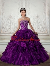 Ball Gown Strapless Quinceanera Dress with Embroidery and Ruffles QDZY244TZFXFOR