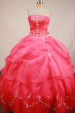 Beautiful Ball gown Strapless Floor-length Organza Hot Pink Quinceanera Dresses Embroidery with Beading Style FA-Y-0065