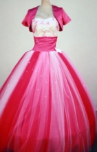Cheap Ball Gown Strapless Floor-Length Hot Pink Beading and Appliques Quinceanera Dresses Style FA-S-246