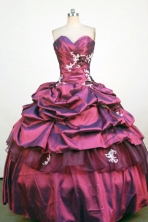 Classical Ball Gown Sweetheart Neck Floor-Lengtrh Wine Red Appliques and Beading Quinceanera Dresses Style FA-S-194