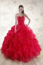 Classical Red 2015 Quince Dresses with Ruffles and Beading XFNAO293TZFXFOR