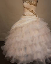 Classical ball gown strapless floor-length organza white beading quinceanera dresses FA-X-102