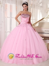 Custom Made Pink Sweet 16 Tulle Dress with Beaded and Ruched Bodice Taffeta and With Hand Made Flowers In Trujillo Honduras  Style PDZY737FOR