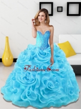 Elegant Beading and Rolling Flowers Sweetheart 15 Quinceanera Dresses in Aqua Blue for 2015 SJQDDT18002-4FOR