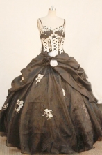 Elegant ball gown straps sweetheart-neck floor-length organza appliques black quinceanera dresses FA-X-159