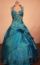 Exclusive Ball Gown Halter top Floor-length Quinceanera Dresses Appliques Style FA-Z-0296