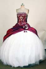 Fashionable Ball Gown Strapless Floor-Length Wine Red Beading and Applqiues Quinceanera Dresses Style FA-S-307