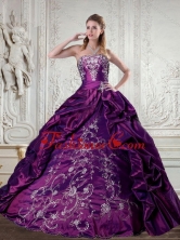 Floor Length Strapless Embroidery and Pick Up QuinceaneraGown for 2015 QDZY258TZFXFOR