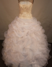 Gorgeous ball gown strapless floor-length organza appliques white quinceanera dresses FA-X-089