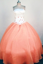 Lovely Ball Gown Strapless Floor-Length Orange Beading and Appliques Quinceanera Dresses Style FA-S-243