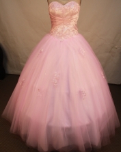Lovely ball gown sweetheart-neck floor-length net appliques baby pink quinceanera dresses FA-X-087