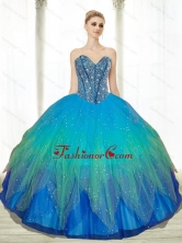 Low Price Beading Sweetheart Tulle Turquoise 15 Quinceanera Dresses QDDTA64002FOR