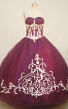Luxurious A-line Sweetheart Floor-length Burgundy Quinceanera Dresses Appliques with Beading Style FA-Y-0075