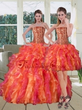 Multi Color Strapless Quinceanera Dress with Beading and Ruffles QDZY251TZFOR