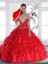 New Arrival 2015 Fall Red Quinceanera Dresses with Ruffles and Beading SJQDDT78002FOR