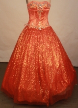 Perfect ball gown sweetheart-neck floor-length beading orange red quinceaenra dresses FA-X-073